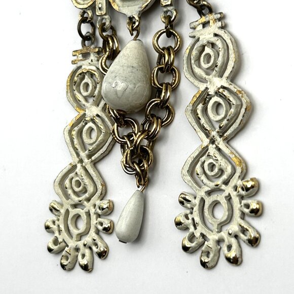 Vintage Sarah Cov Tribal Aztec White Enamel Large Pendant Necklace 36” - Picture 12 of 12